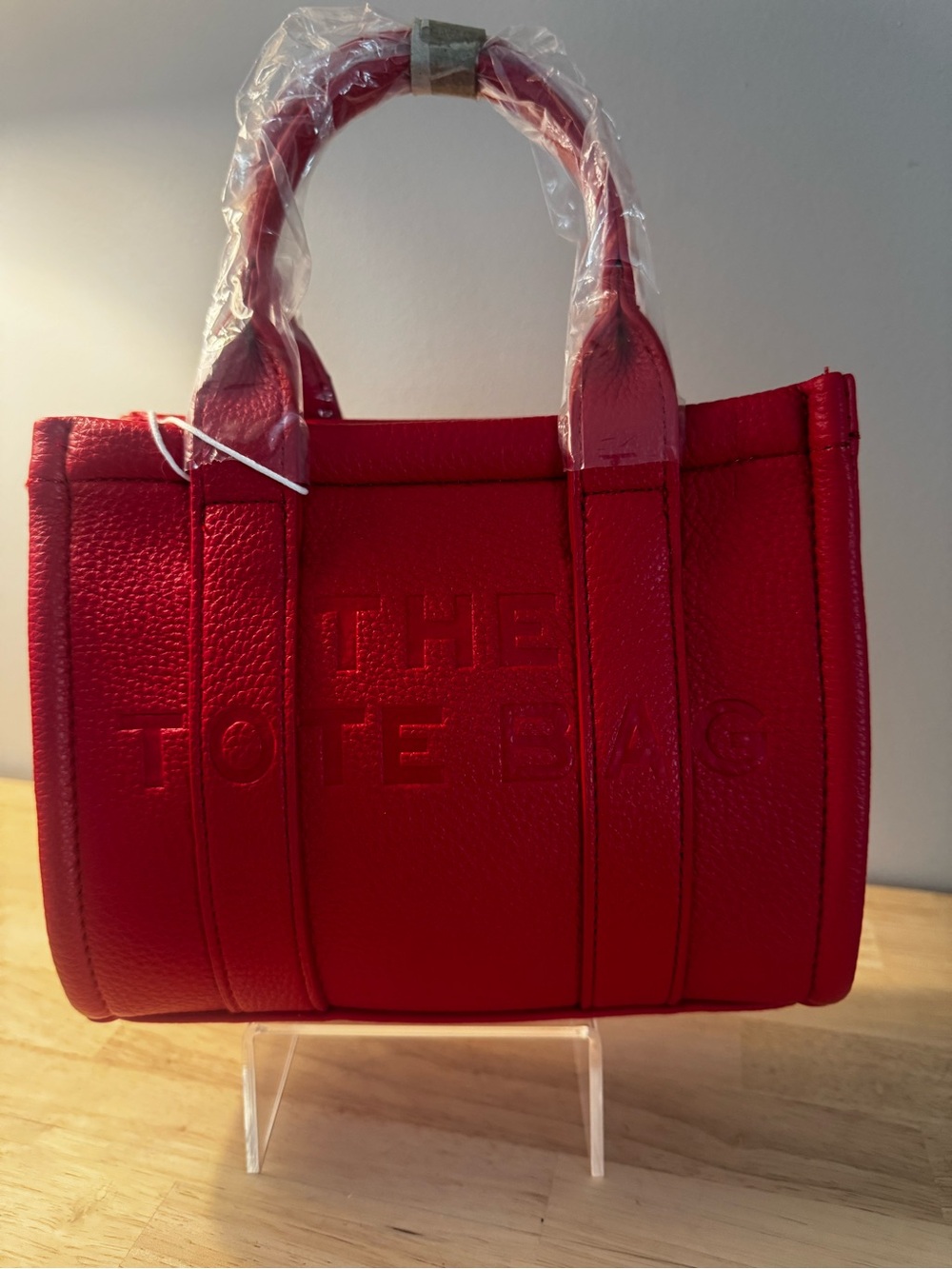 Red Embossed Leather Tote with Top Handles